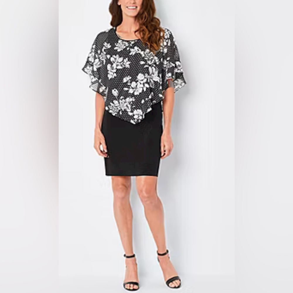 Black floral capelet dress